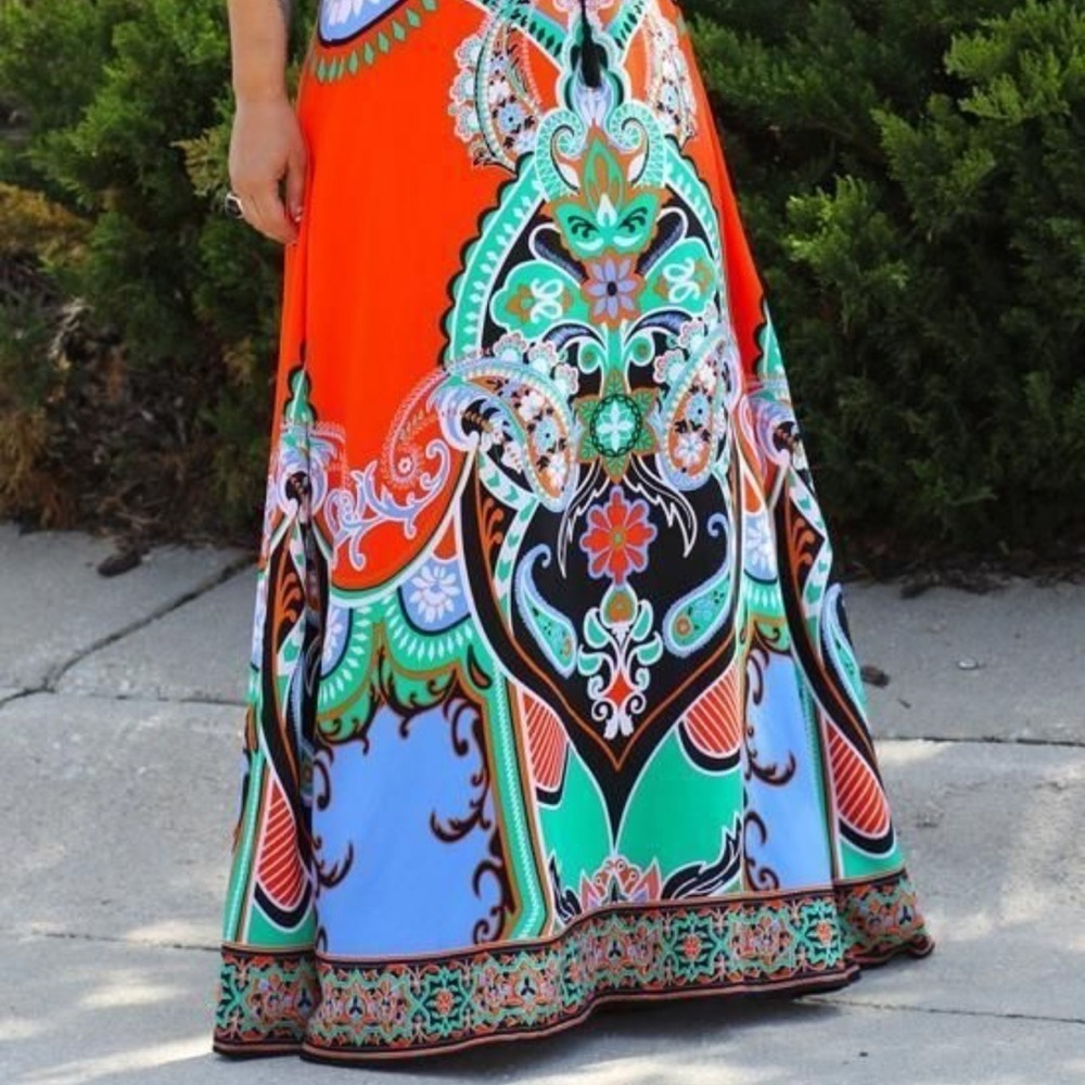 Women Size M Colorful Bohemian Maxi Skirt Paisley Boho Elastic Drawstring Exotic - Picture 2 of 8